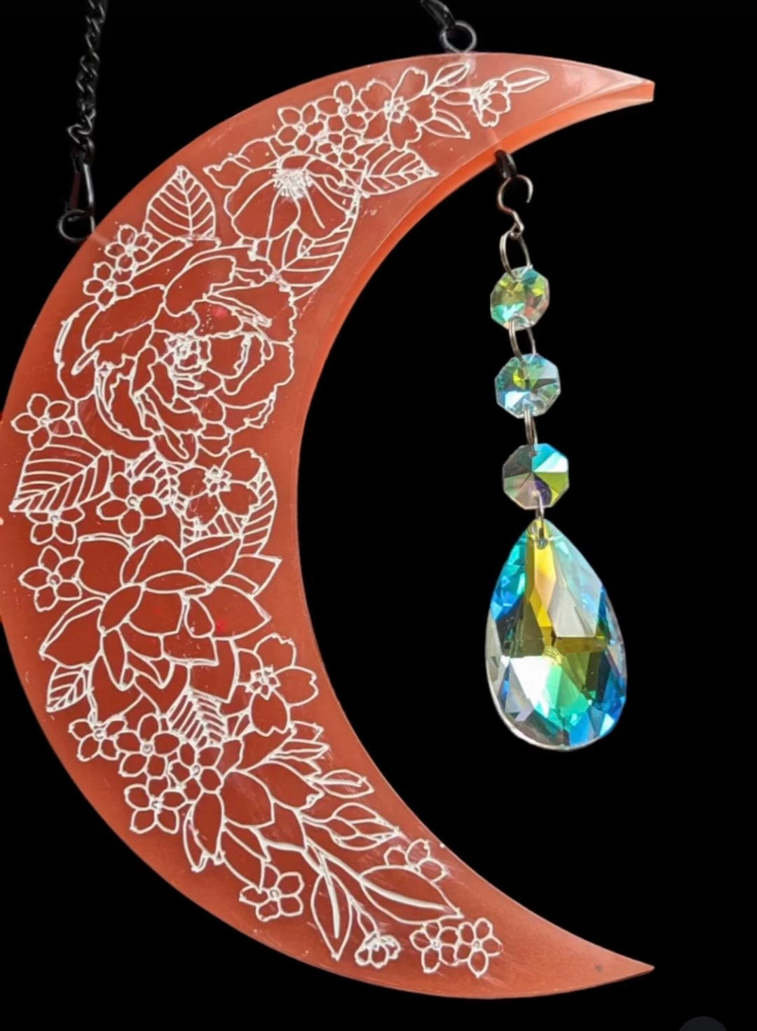 Floral Moon Suncatcher- Pink