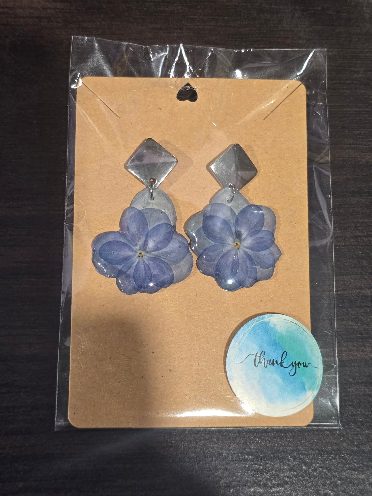 Preserved Botanical Earrings- Blue Hydrangea