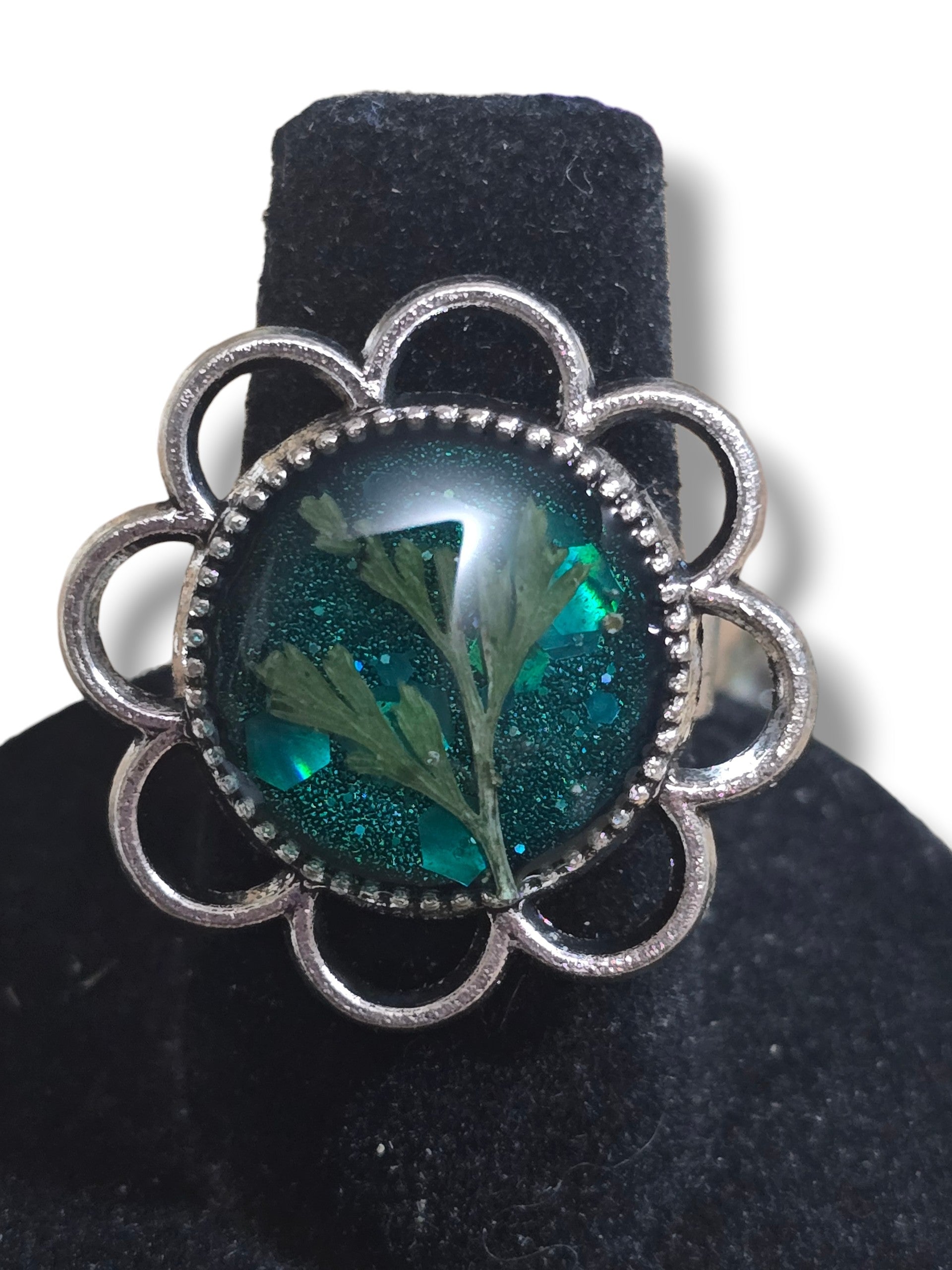 Garden Ring- Silver & Phthalo Green