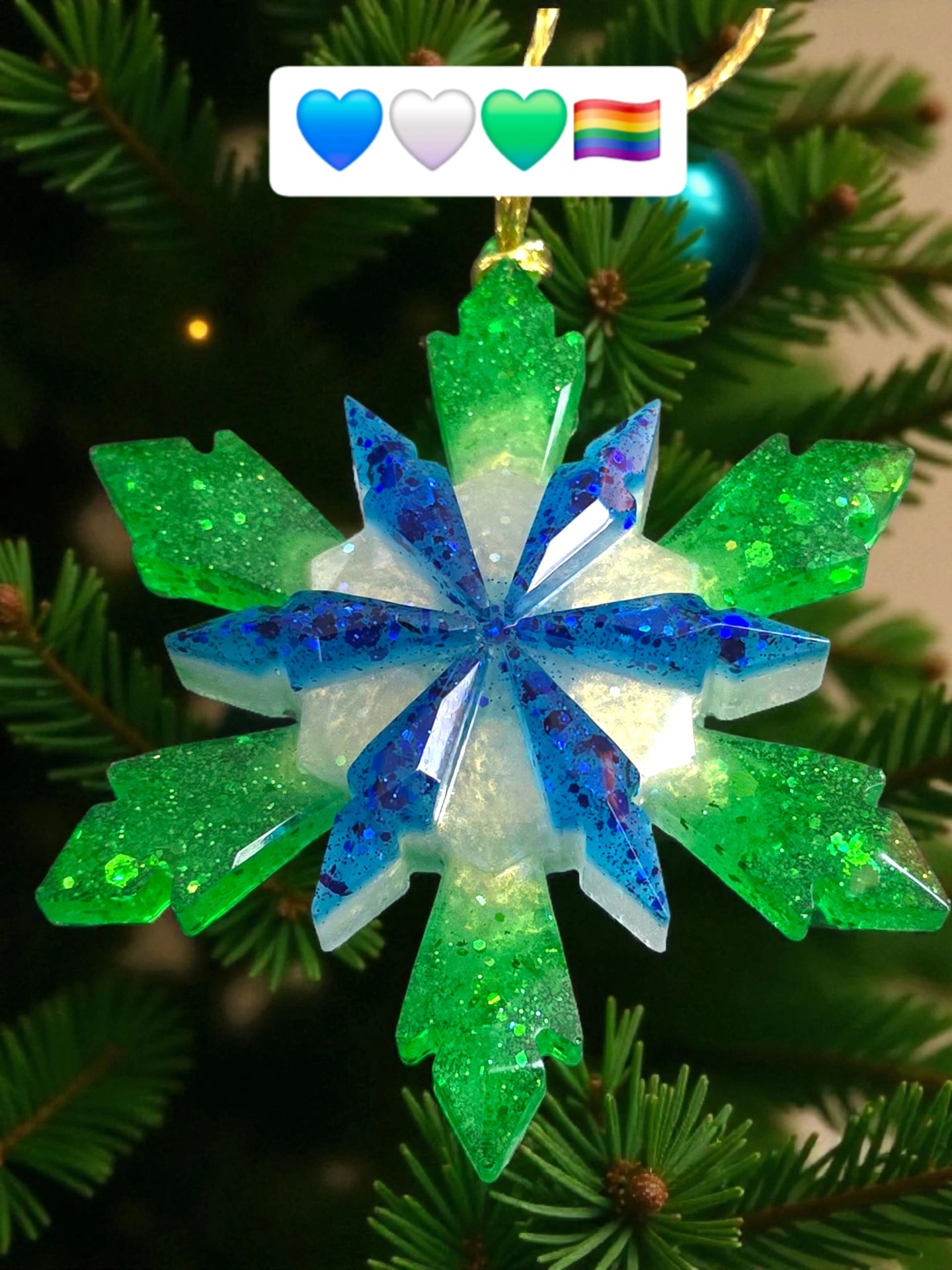 💙🤍💚 Snowflake Ornament- Gay Male Pride