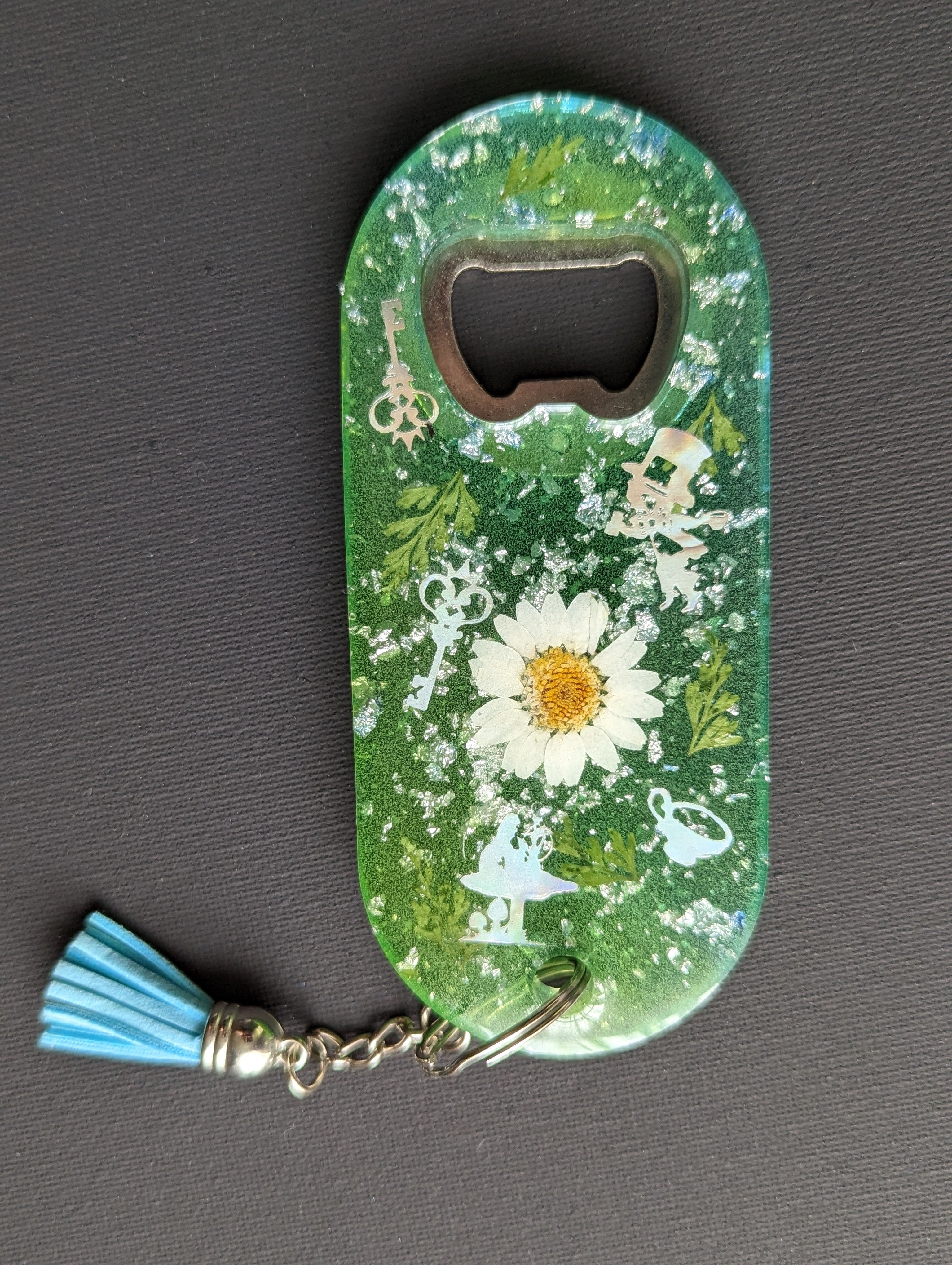 Bottle Opener Keychain- Green Alice