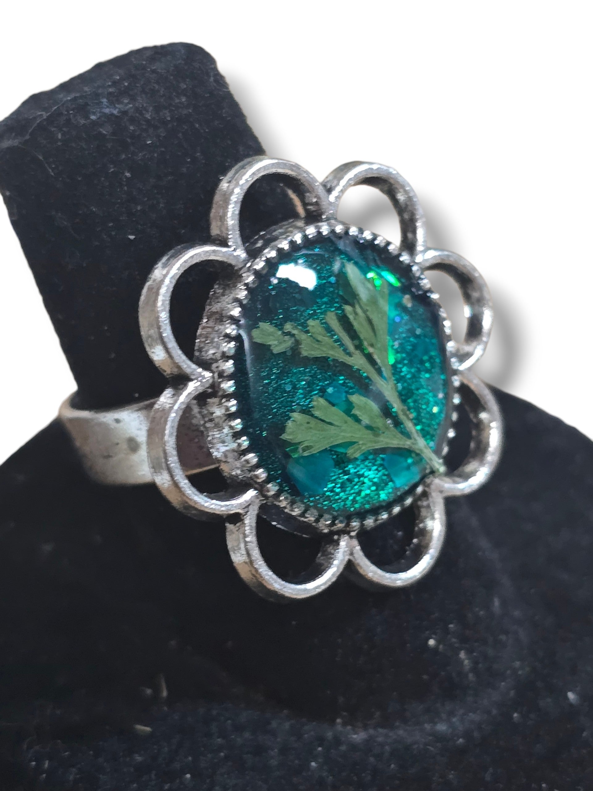 Garden Ring- Silver & Phthalo Green