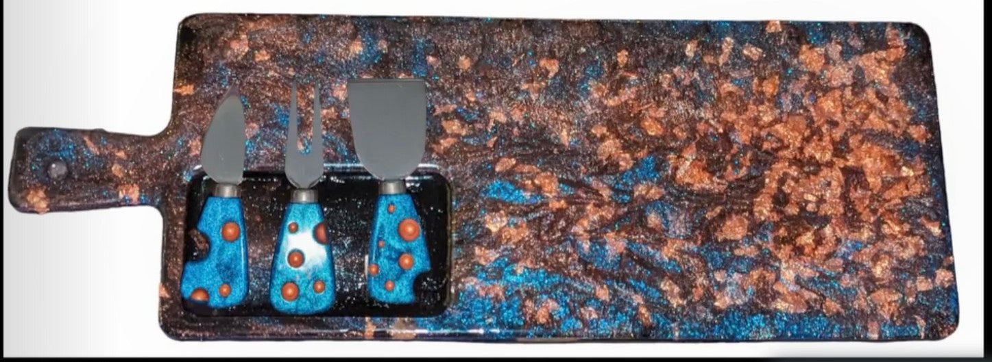 Azurite Inspired Cheese Board & Knife Set