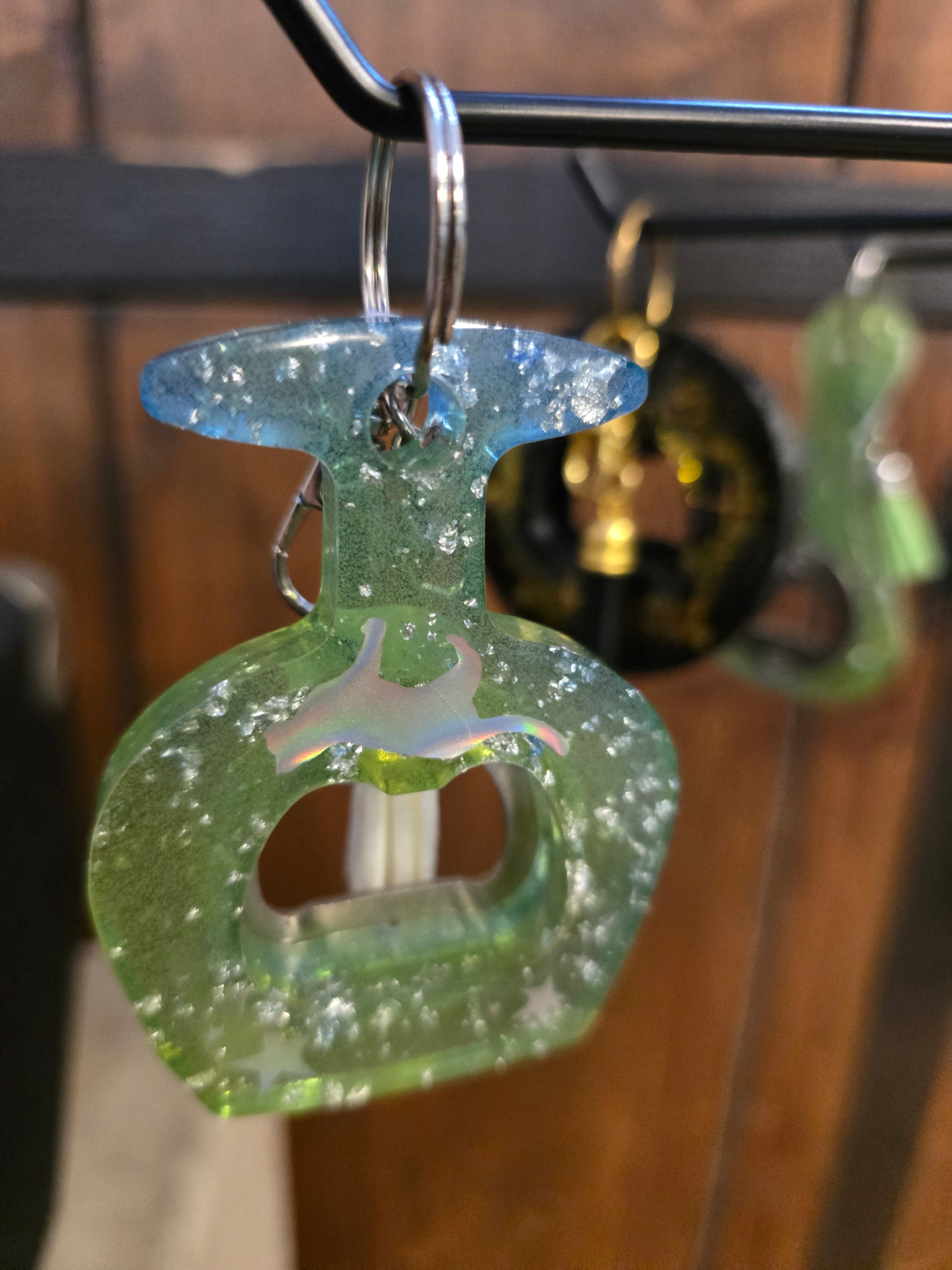 Bottle Opener Keychain- Green Glass