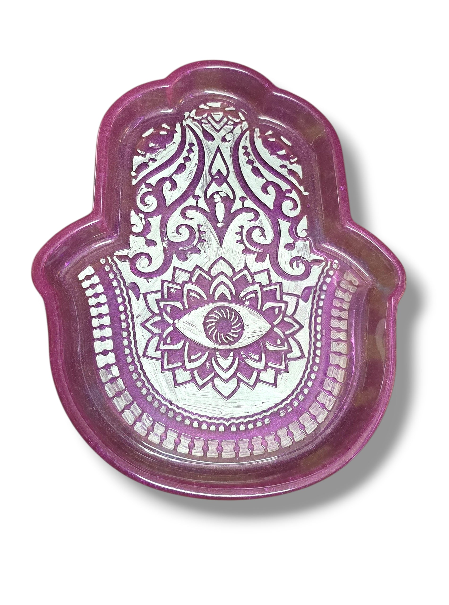 Hamsa Trinket Tray- Fuscia & Silver