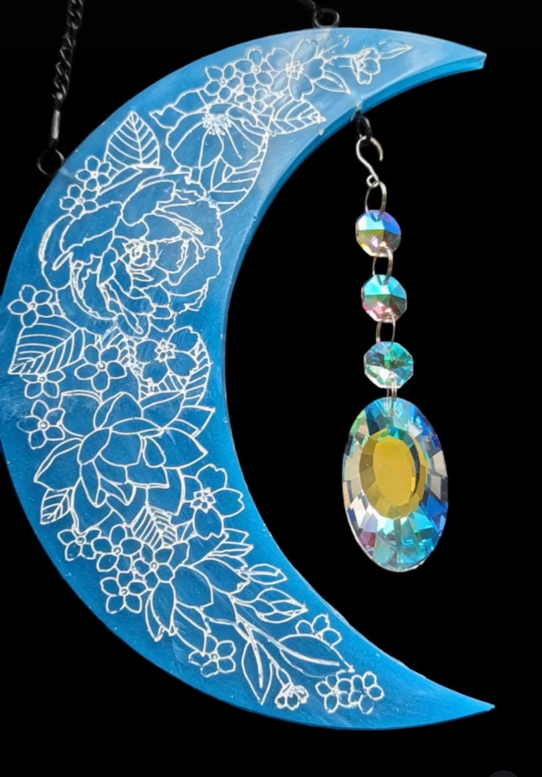 Floral Moon Suncatcher- Blue