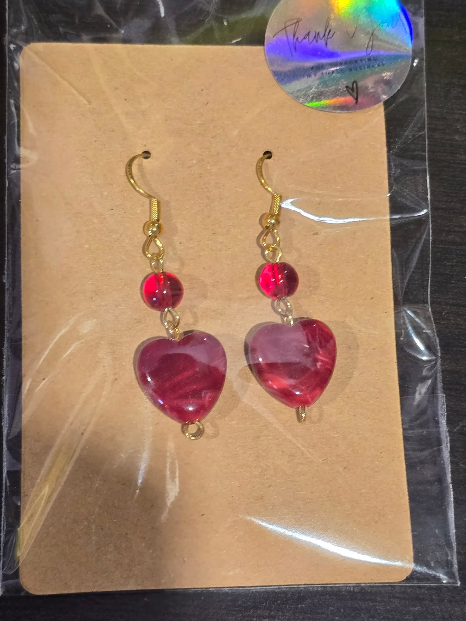 Beaded Valentine Earrings- Red